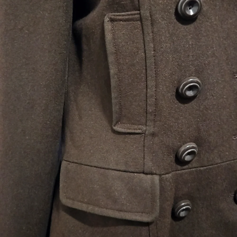 Tulle Wool Double Breasted Pea Coat Brown